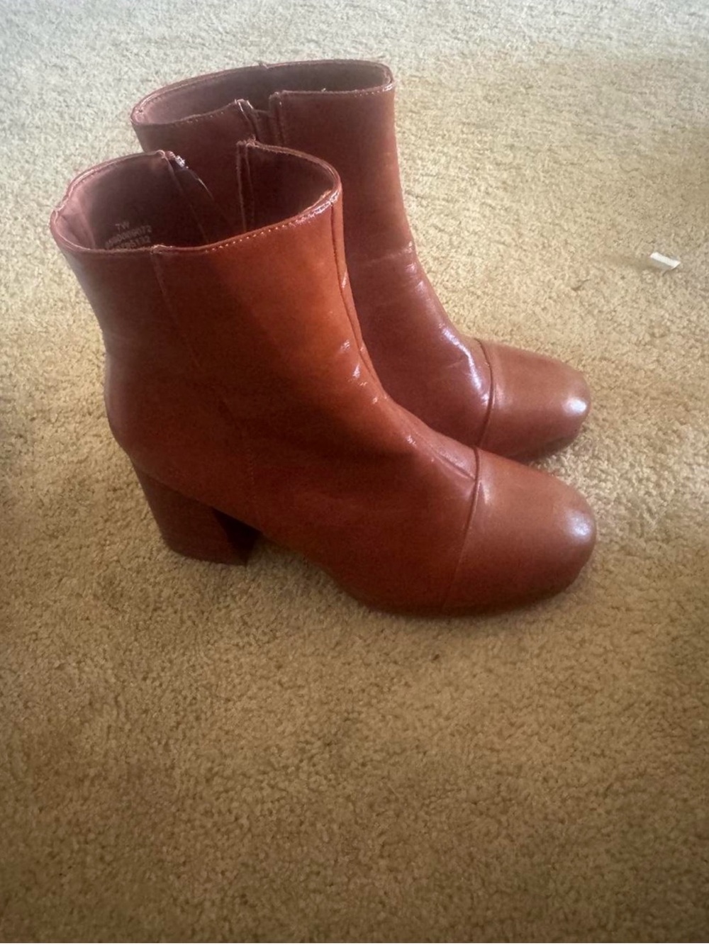 ASOS Tan Leather-Look Block Heel Ankle Boots